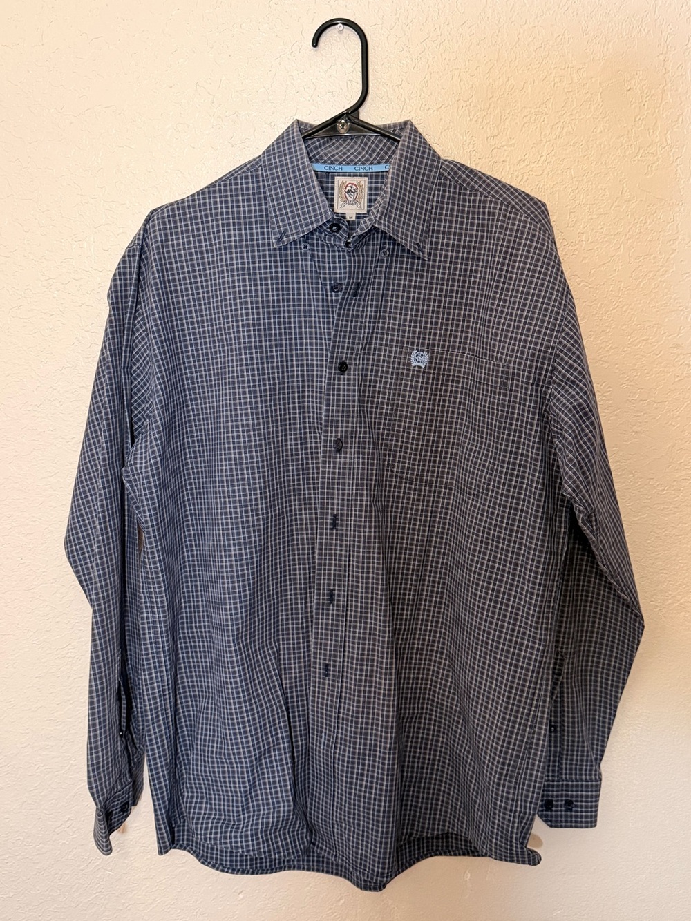 Cinch Men's Navy and White Check Dress Shirt